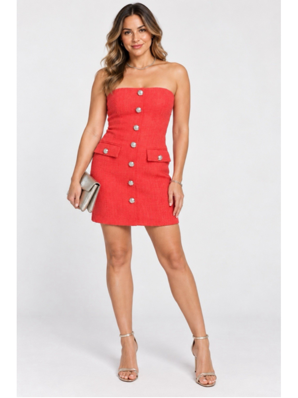 Veronica Beard Aster Strapless Tweed Mini Dress Size 10 Red NWT $598